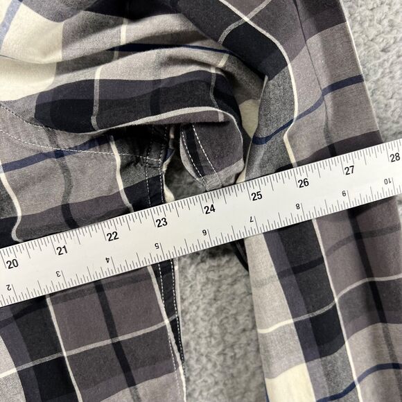American Eagle Shirt Mens Large Gray Blue White Plaid Checkered Button Down Logo - Picture 7 of 11